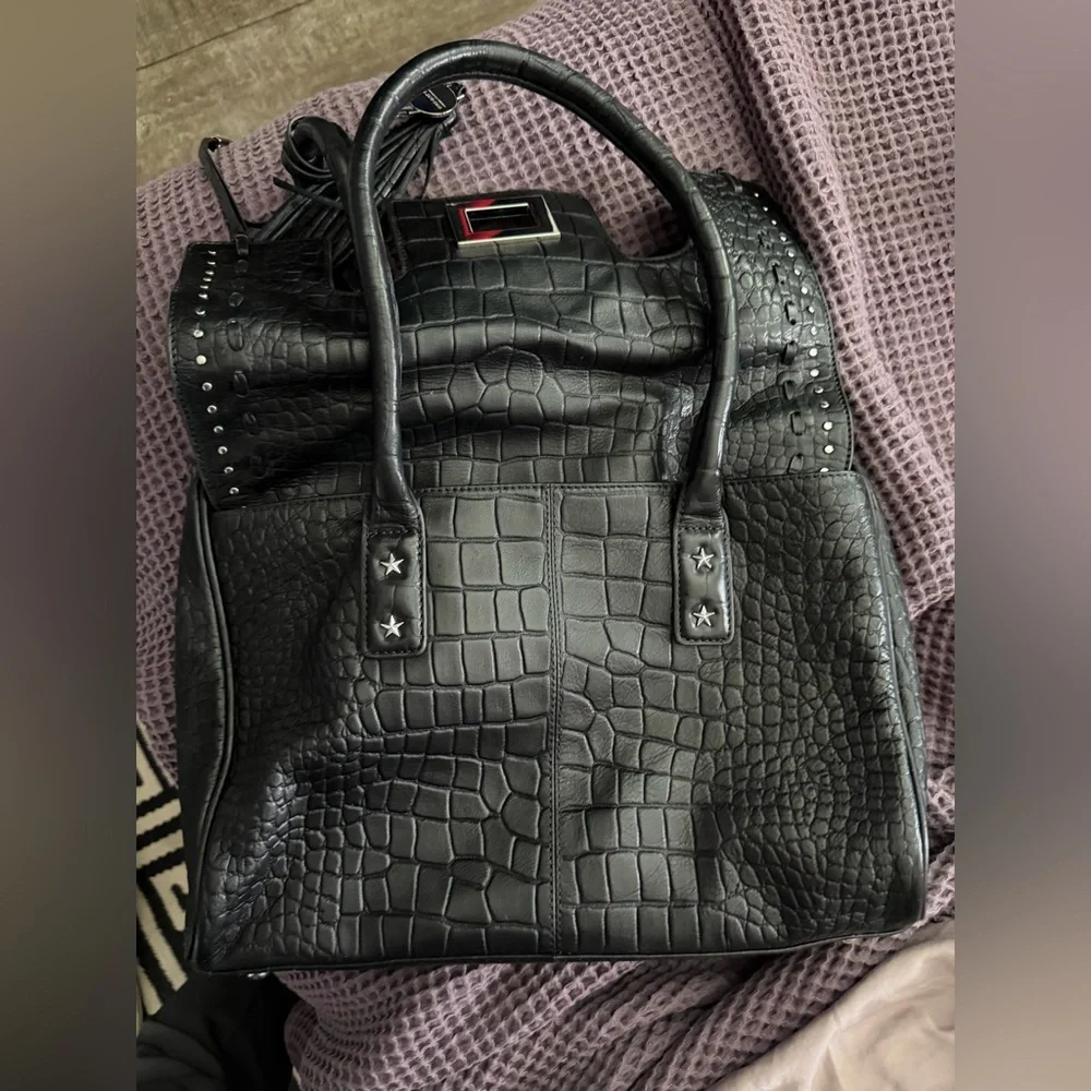Aimee Kestenberg Washington Leather Tote - Croco Black Leather w/USA Flag - Picture 8 of 8